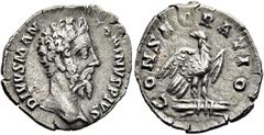 RÖMER RÖMISCHE KAISERZEIT. Divus Marcus Aurelius, ab 180 n. Chr. Denar ø 18mm (2,40g). 180 n. Chr., geprägt unter Commodus. Mzst. Rom. Vs.: DIVVS M AN-TONINVS PIVS, Kopf n. r. Rs.: CONSECRATIO, Adler 