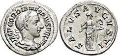 RÖMER RÖMISCHE KAISERZEIT. Gordian III., 238 - 244 n. Chr. Denar ø 21mm (3,14g). Sommer 241 n. Chr. Mzst. Rom. Hochzeitsemission. Vs.: IMP GORDIANVS PIVS FEL AVG, drapierte Panzerbüste mit Lorbeerkran