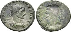RÖMER RÖMISCHE KAISERZEIT. Aurelian, 270 - 275 n. Chr. Antoninian ø 22mm (4,05g). Vs.: IMP C AVRELIANVS AVG, Panzerbüste mit Strahlenkranz n. r. Rs.: Dasselbe inkus. Fehlprägung! Braungrüne Patina, vz