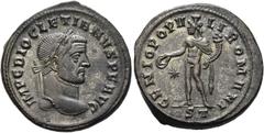 RÖMER RÖMISCHE KAISERZEIT. Diocletian, 284 - 305 n. Chr. AE Follis ø 28mm (10,72g). 296 - 297 n. Chr. Mzst. Ticinum. Vs.: IMP C DIOCLETIANVS P F AVG, Kopf mit Lorbeerkranz n. r. Rs.: GENIO POPV-LI ROM