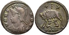 RÖMER RÖMISCHE KAISERZEIT. Stadtprägung unter Constantin I., der Große, 307 - 337 n. Chr. AE Follis ø 17mm (2,65g). 330 - 335 n. Chr. Mzst. Nikomedia. Vs.: VRBS ROMA, drapierte Büste der Roma n. l. Rs