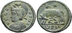 RÖMER RÖMISCHE KAISERZEIT. Stadtprägung unter Constantin I., der Große, 307 - 337 n. Chr. AE Follis ø 18mm (2,44g). 332 n. Chr. Mzst. Lugdunum. Vs.: VRBS ROMA, drapierte Büste der Roma n. l. Rs.: Mond
