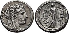 GRIECHEN SIZILIEN. SYRAKUS. Agathokles, 317 - 289 v. Chr. Tetradrachme (15,37g). 304 - 289 v. Chr. Vs.: Persephonekopf n. r. Rs.: ΑΓΑΘΟΚΛΕΙΟΣ, Nike n. r. errichtet Tropaion, l. Triskeles. Ierardi, 215
