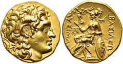 GRIECHEN THRAKISCHE KÖNIGE UND DYNASTEN. Lysimachos, 305 - 281 v. Chr. Stater (8,51g). 3. Jh. v. Chr. Mzst. unbestimmt. Vs.: Kopf des vergöttlichten Alexanders als Zeus Ammon n. r. Rs.: ΒΑΣΙΛΕΥΣ - ΛΥΣ