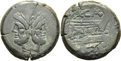 RÖMER RÖMISCHE REPUBLIK. RÖMISCHE REPUBLIK NACH 211 V. CHR.. A·CAE, 169 - 158 v. Chr. AE As (32,39g). Mzst. Rom. Vs.: Januskopf mit Lorbeerkranz, darüber I. Rs.: Prora n. r., darüber Monogramm A·CAE t