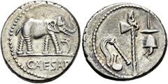 RÖMER RÖMISCHE REPUBLIK. RÖMISCHE REPUBLIK NACH 211 V. CHR.. C. Iulius Caesar, 49 - 48 v. Chr. Denar (4,00g). Mzst. in Gallia Narbonensis oder Hispania Citerior. Vs.: CAESAR, Elefant trampelt n. r. ei