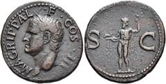 RÖMER RÖMISCHE KAISERZEIT. Agrippa, 64/3 - 12 v. Chr. AE As (11,06g). Geprägt unter Caligula, 37 - 41 n. Chr. Mzst. Rom. Vs.: M AGRIPPA L F COS III, Kopf mit corona rostrata n. l. Rs.: S - C, Neptun m