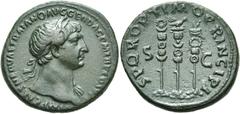 RÖMER RÖMISCHE KAISERZEIT. Trajan, 98 - 117 n. Chr. AE As (12,95g). ca. 107 - 108 n. Chr. Mzst. Rom. Vs.: IMP CAES NERVAE TRAIANO AVG GER DAC P M TR P COS V P P, Büste mit Lorbeerkranz u. Gewand auf l