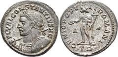 RÖMER RÖMISCHE KAISERZEIT. Constantius I. Chlorus als Caesar, 293 - 305 n. Chr. AE Follis (11,63g). 298 - 299 n. Chr. Mzst. Treveris. Vs.: FL VAL CONSTANTIVS N C, Panzerbüste mit Lorbeerkranz, Schild 