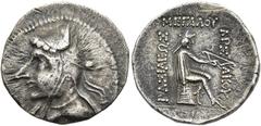 GRIECHEN PARTHER. ARSAKIDEN. Phriapatios bis Mithradates I., ca. 185 - 132 v. Chr. Drachme ø 21mm (3,89g). Mzst. Hekatompylos. Vs.: Kopf mit Bashlik n. l. Rs.: ΒΑΣΙΛΕΩΣ / ΜΕΓΑΛΟΥ / ΑΡΣ-ΑΚΟΥ, Arsakes I