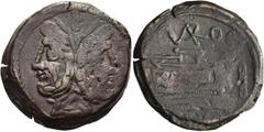RÖMER RÖMISCHE REPUBLIK. RÖMISCHE REPUBLIK NACH 211 V. CHR. VARO, 169 - 158 v. Chr. AE As ø 30mm (21,40g). Mzst. Rom. Vs.: Januskopf mit Lorbeerkranz. Rs.: Prora n. r., darüber VARO (In Ligatur), daru
