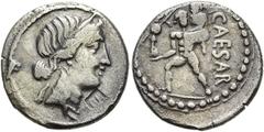 RÖMER RÖMISCHE REPUBLIK. RÖMISCHE REPUBLIK NACH 211 V. CHR. C. Iulius Caesar, 48 - 47 v. Chr. Denar ø 17mm (3,40g). Mzst. in Asia. Vs.: Kopf der Venus mit Stephane n. r. Rs.: CAESAR, Aeneas trägt sein