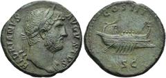 RÖMER RÖMISCHE KAISERZEIT. Hadrian, 117 - 138 n. Chr. AE As ø 27mm (9,72g). 125 - 126/7 n. Chr. Mzst. Rom. Vs.: HADRIANVS AVGVSTVS, Büste mit Lorbeerkranz u. Gewand auf l. Schulter n. r. Rs.: COS III 
