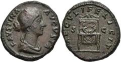 RÖMER RÖMISCHE KAISERZEIT. Faustina minor, 147 - 176 n. Chr. AE As ø 26mm (11,76g). 161 - 164 n.Chr., geprägt unter Marc Aurel. Mzst. Rom. Vs.: FAVSTINA AVGVSTA, drapierte Büste n. r. Rs.: SAECVLI FEL