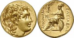 GRIECHEN THRAKISCHE KÖNIGE UND DYNASTEN 305 - 281 v. Chr. Stater, (8,48 g.), 3./2. Jh. v. Chr. Mzst. unbest. Vs.: Kopf Alexanders d. Gr. mit Diadem und Ammonshorn n. r. Rs.: ΒΑΣΙΛΕΩΣ ΛΥΣΙΜΑΧΟΥ Athena 