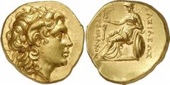 GRIECHEN THRAKISCHE KÖNIGE UND DYNASTEN 305 - 281 v. Chr. Stater (8,54 g.), 1. Hälfte 3. Jh. v. Chr. Mzst. Tomis? Vs.: Kopf Alexanders d. Gr. mit Diadem und Ammonshorn nach r. Rs.: ΒΑΣΙΛΕΩΣ ΛΥΣΙΜΑΧΟ(s
