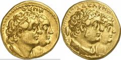 GRIECHEN ÄGYPTEN KÖNIGREICH DER PTOLEMÄER II. Philadelphos, 283 - 246 v.Chr. AV-Tetradrachme (13,81 g.), Mzst. Alexandria. Vs.: ΑΔΕΛΦΩΝ, gestaffelte Büsten des Ptolemaios II. und der Arsinoe II. l. im
