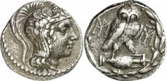 GRIECHEN ATTIKA Athen Tetradrachme des Neuen Stils (16,32 g.), 86 - 84 v. Chr. Vs.: Kopf der Athena mit attischem Helm nach r. Rs.: Α−ΘΕ Eule auf Amphora zwischen zwei Monogrammen. Thompson 1313ff. Na