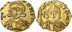 BYZANZ III. der Isaurier, 717 - 741 n. Chr. Tremissis (1,37 g.), 730 - 735 n. Chr. Mzst. Syrakus. Vs.: D N L-EON PA M, frontale Büste des Leo III. mit Krone, Kreuzglobus u. Akakia. Rs.: CO-NTANT, fron