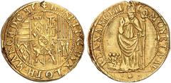 LOTHRINGEN LOTHRINGEN. Henri II., 1608-1624 Florin d'or o. J., Mzz. G = Nicolas Gennetaire zwischen Punkten. Wappen / St. Nikolaus, daneben Faß mit Kindern. Friedb. 152, DS 24/4 var., Flon 671/3-4 var
