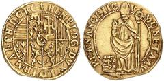 LOTHRINGEN LOTHRINGEN. Henri II., 1608-1624 Florin d'or o. J., ähnlich wie der Vorige. Gewicht 3,19 g wie Flon 1 Gold kl. Zangenjustierung a. Rand, ss Expl. der Sammlung Virgil Brand, Leu, Zürich 70 (