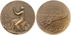 Ausländische Münzen EUROPA. GRIECHENLAND. Georg I., 1863-1913. Bronzemedaille 1898 (von O. Roty, 60,5 mm), auf die Ecole Française in Athen. Allegorie mit Statue im Ausgrabungsfeld / Akropolis über Ge
