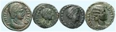 Antike Münzen RÖMISCHE MÜNZEN RÖMISCHE KAISERZEIT Helena, gest. 329. Lot von 4 Stück: Folles von Helena, Herakleia (Securitas), Constantinopolis (Pax), Theodora, Follis, Constantinopolis (Pietas), Fau