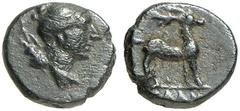 GRIECHISCHE MÜNZEN LYKIEN - Kalynda Kleinbronze, 1. Jhdt. v. Chr. Artemisbüste / Hirsch. SNG v. Aul. 4292; SNG Cop. - 1,05 g schwarzgrüne Patina, ss+