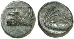 GRIECHISCHE MÜNZEN LYKIEN - Phaselis Bronze, 440-330 v. Chr. Prora / Galeerenheck. SNG Cop. 122 5,44 g grüne Patina, ss