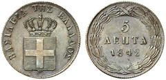 Ausländische Münzen EUROPA GRIECHENLAND - Königreich Otto von Bayern, 1832-1862. 5 Lepta 1842, Athen. Divo 21i vz