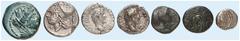 Antike Münzen LOTS ANTIKER MÜNZEN. Lot von 7 Stück: Korinthos, Stater (Ravel 1084); Kolchis, Hemidrachme; Caesarea, Drachme; Antoninus Pius (2x, Mons Argaios, Syd. 299) sowie Bronzen von Makedonien, L