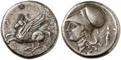 Antike Münzen GRIECHISCHE MÜNZEN. KORINTHIA. - Korinthos. Stater, 386-307 v. Chr. Pegasos / Athenakopf n. links, dahinter Athenastatue. Ravel 1083 8,31 g Av. l. korrodiert,