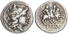 Antike Münzen RÖMISCHE MÜNZEN. RÖMISCHE REPUBLIK. Anonym. Quinar, nach 211 v. Chr. Romakopf / Dioskuren. Cr. 141/6; S. 141 2,11 g
