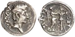 Antike Münzen RÖMISCHE MÜNZEN. RÖMISCHE KAISERZEIT. Augustus, 27 v. Chr. - 14 n. Chr. Quinar, Emerita. Münzmeister P. Carisius. Rev. Victoria bekränzt Trophäe. RIC 1a; BMC 293 1,69 g getönt, kl. Sfr. 