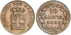 Ausländische Münzen EUROPA. GRIECHENLAND. Otto I. von Bayern, 1832-1862. 10 Lepta 1850, Athen. Divo 20e kl. Rdf., min. Sfr., f. vz
