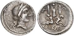 Antike Münzen RÖMISCHE MÜNZEN. RÖMISCHE REPUBLIK. C. Iulius Caesar. Denar, 46/45 v. Chr., Mzst. in Spanien, auf die Unterwerfung Galliens. Kopf der Venus / Trophäe zwischen zwei gefangenen Galliern, i