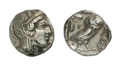 ATTIKA ATHEN Tetradrachmon, 420 - 390 v. Chr. 17.10 g. Athenakopf rechts. Rs: Eule en face. Svoronos Taf. 17, 20. Vs. kleine Auflagen, fast vorzüglich.