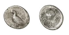 GRIECHISCHE MÜNZEN (GREEK COINS) AKRAGAS AKRAGAS Tetradrachmon, ca. 460 - 450 v. Chr. 16.84 g. @AKRAG / ANTOS (teilweise retrograd). Adler mit geschlossenen Schwingen auf Bodenlinie nach links stehend