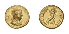 GRIECHISCHE MÜNZEN (GREEK COINS) PTOLEMAIOS IV. PHILOPATOR (222 - 205 v.Chr.) PTOLEMAIOS IV. PHILOPATOR (222 - 205 v.Chr.) Ptolemaios IV. für Ptolemaios III. Goldoktadrachmon, ca. 222 - 205 v. Chr., A