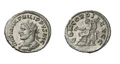 RÖMISCHE MÜNZEN (ROMAN COINS) PHILIPPUS I. ARABS (244 - 249) PHILIPPUS I. ARABS (244 - 249) Antoninian, 247 - 248, Antiochia. 4.23 g. IMP M IVL PHILIPPVS AVG. Büste mit Strahlenkrone und Panzer links.