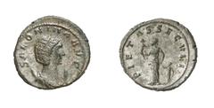 RÖMISCHE MÜNZEN (ROMAN COINS) GALLIENUS (260 - 268) GALLIENUS (260 - 268) Salonina (gest. 268 n. Chr.) Antoninian, 266 - 267, Siscia. 4.64 g. SALONINA AVG. Drapierte Büste mit Diadem auf Mondsichel re