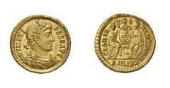 RÖMISCHE MÜNZEN (ROMAN COINS) VALENS (364 - 378) VALENS (364 - 378) Solidus, 373 - 374, Antiochia. 4.47 g. D N VALENS - PER F AVG. Büste mit Rosetten- und Perldiadem, Paludament und Panzer rechts. Rs: