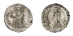 BYZANTINISCHE MÜNZEN (BYZANTINE COINS) CONSTANS II. (641 - 668) CONSTANS II. (641 - 668) Siliqua (Halbmiliaresion), 652 - 654, Constantinopolis. 2.35 g. d N CONST[AN - TI]NUS P P AV. Gekrönter Constan