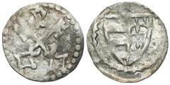 Medieval coins POLSKA / POLAND / POLEN / POLOGNE / POLSKO Ludwik I Andegaweński (1370–1382), Denar, Poznań / Posen - RARE R7 AW: Tarcza andegaweńska RW: Dwa skrzyżowane klucze, między piórami litera P