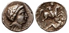 Ancient coins Antique. Greece. Poeonia, Tetradrachm. The King Patraos 340-315 BC Waga/Weight: 12,45 g, Metal: Ag, Średnica/diameter: 23-24,0 mm, Stan zachowania/condition: 3 Aw.: Głowa młodzieńca.Rw.: