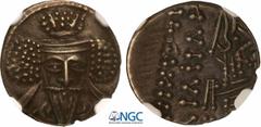 Ancient coins Parthia. Vologases V (191-208 AD), Ch drachma NGC XF Aw.: Głowa króla na wprost.Rw.: Arsaces siedzący w prawo, napisy.Moneta w gradingu NGC z wysokimi ocenami.Bardzo ładny egzemplarz. Wa