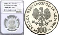 Coins Poland People Republic (PRL) POLSKA/ POLAND/ POLEN/ PROBE/ PATTERN PRL. 100 zlotych 1975 Helena Modrzejewska NGC PF69 ULTRA CAMEO (2 MAX) Piękny, menniczy egzemplarz. Druga najwyższa nota gradin