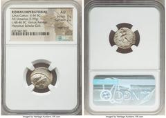 Ancients Roman Republic Julius Caesar, as Dictator (49-44 BC). AR denarius (16mm, 3.99 gm, 5h). NGC AU 2/5 - 2/5, edge bend. Military mint traveling with Caesar in North Africa, ca. 48-46 BC. Diademed