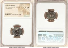 Ancients Roman Imperial Marcus Aurelius, as Augustus (AD 161-180). AR denarius (19mm, 6h). NGC Choice VF, edge flaw. Rome, AD 166. M ANTONINVS AVG ARM-PARTH MAX, laureate head of Marcus Aurelius right