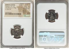 Ancients Roman Imperial Pertinax (1 January-28 March AD 193). AR denarius (19mm, 2.90 gm, 5h). NGC Choice Fine 5/5 - 4/5. Alexandria. IMP CAES P HELV-PERTIN AVG, laureate head of Pertinax right / OPI•